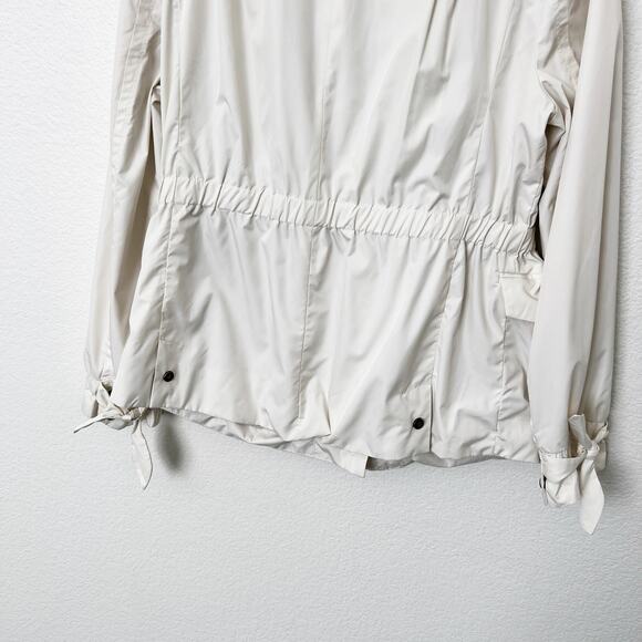 [Cole Haan] Cream Long Sleeve Utility Pocket Raincoat Packable Hood Size Large L - Picture 8 of 12